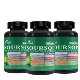Soursop Supplement Containing 20 Herbal Extracts Including Seaweed, Lion's Mane Mushroom, Turmeric, Black Seed Oil, Oregano, And Mullein, Promoti (Option: 3 PCS) Soursop Supplement Containing 20 Herbal Extracts Including Seaweed, Lion's Mane Mushroom, Turmeric, Black Seed Oil, Oregano, And Mullein, Promoti (Option: 3 PCS)